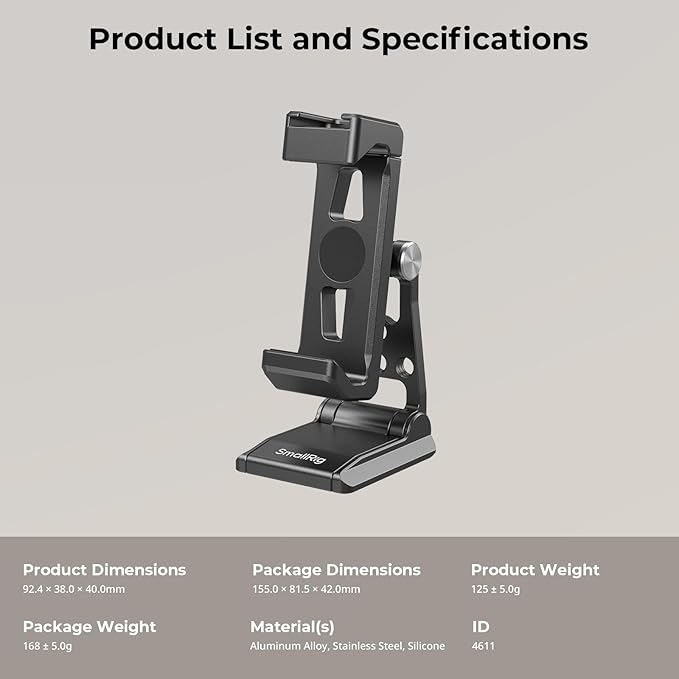 SMALLRIG Metal Phone Tripod Mount, Cell Phone Mount with Quick Release Adapter for Arca-Swiss, Multifunctional Phone Holder for Arca-Type Tripod, for DJI RS 3 Mini Stabilizer, for iPhone 17 16-4611