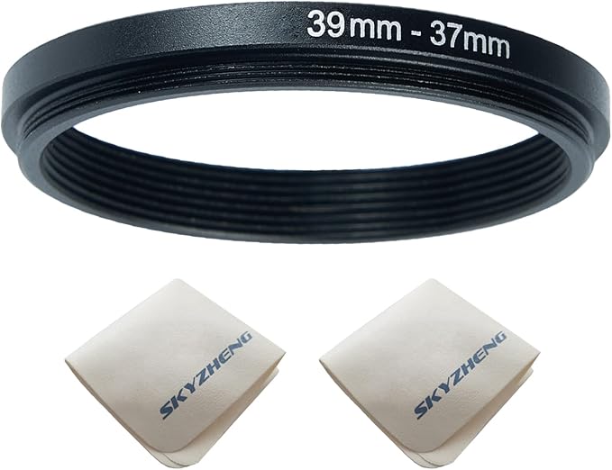39mm Lens to 37mm Camera Lens Adapter 39mm to 37mm Step Down Ring Adapter Ring for All Brands of UV ND CPL, with Premium Lens Wiping Cloth 2 Pack (39mm-37mm)