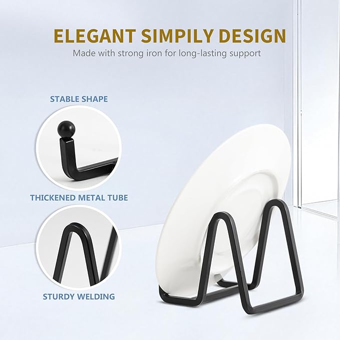 Plate Holder Easel Display Stand - 3 inch Metal Plate Stands for Display - Tabletop Picture Stand - Black Iron Easels for Display Pictures | Photo Frames | Book | Decorative Plates | Plaque - 4 Pack