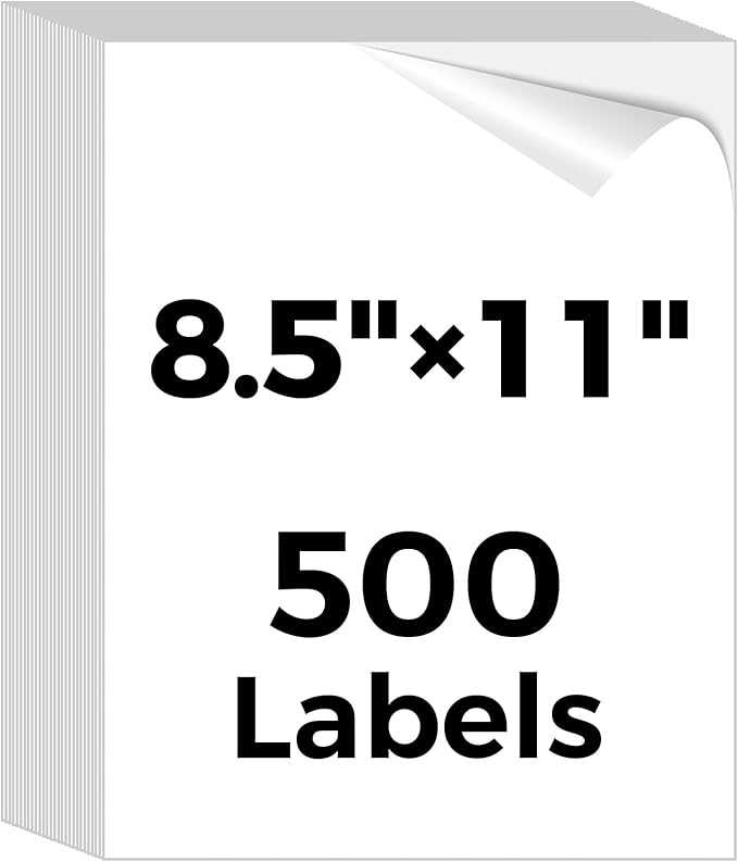 Mailing Labels for Laser/Inkjet Printer, Address Labels Stickers - 500 Sheets 8.5” x 11” Full Sheet Printable Sticker Paper, 500 Large Mailing Label for Packages (1 Shipping Label/Sheet)
