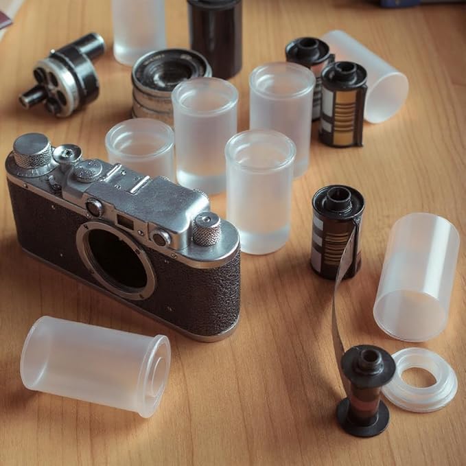 Houseables Film Canisters with Caps, Film Canisters, 35mm Case, Container with Lids, Cannisters for Rockets, Empty Camera Reel Holder, Bottles, Coin Storage, Clear, Plastic, 8oz, 2"x1", 60 Pack, Bulk