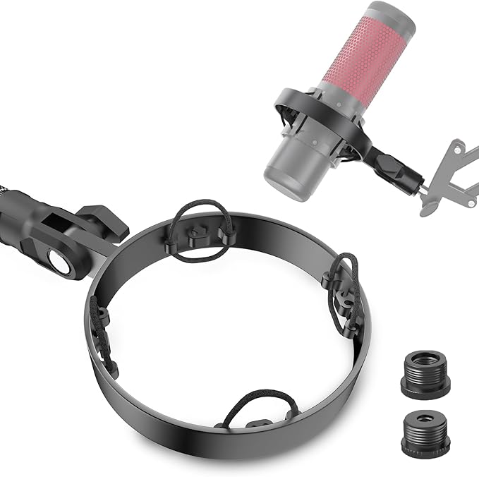 [2026 Upgrade] Microphone Shock Mount for HyperX QuadCast with 3/8" or 1/4" Screw Adapter, Works with HyperX QuadCast Microphone Stand & Boom Arm Durable Replacement Accessory for Mic