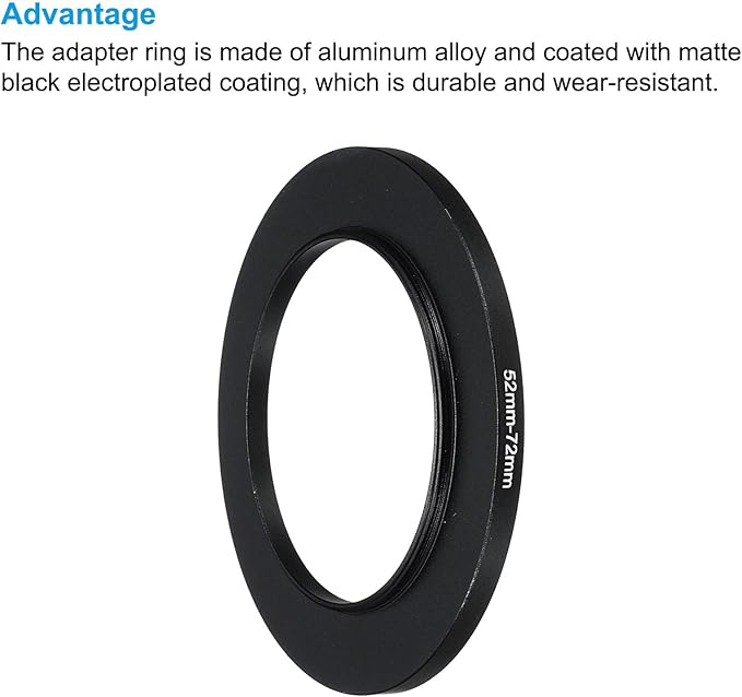 PATIKIL 52mm-72mm Metal Step Up Ring with Cleaning Cloth, 2 Pack Camera Lens Filter Adapter Ring Aluminum Filter Adapter Ring for Camera Lenses Hood, Black