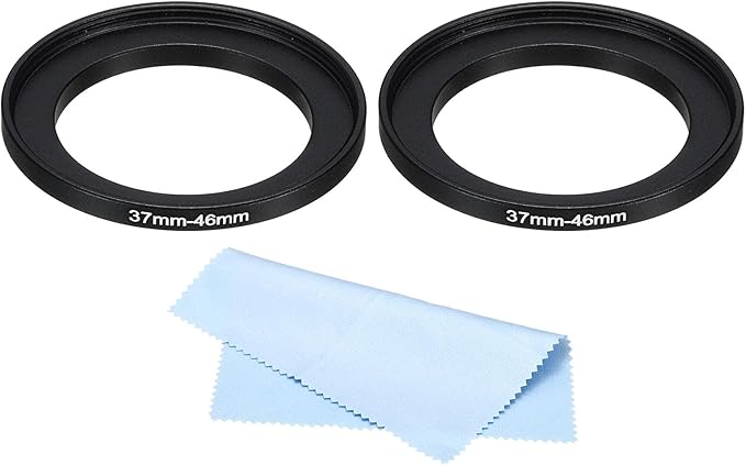 PATIKIL 37mm-46mm Metal Step Up Ring with Cleaning Cloth, 2 Pack Camera Lens Filter Adapter Ring Aluminum Filter Adapter Ring for Camera Lenses Hood, Black