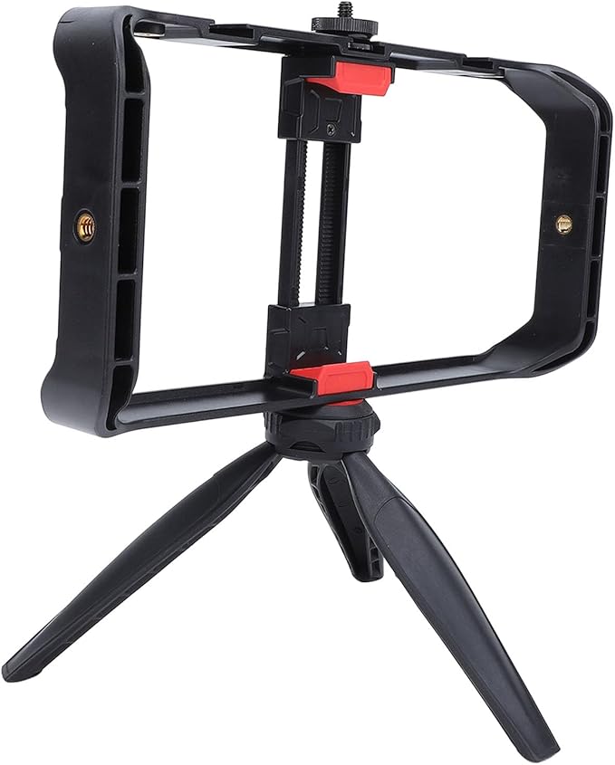 Smartphone Video Rig Hand Grip Stabilizer Durable ABS Universal Phone Stabilizer Rig with Tripod for Live Streaming Filmmaking Vlogging 1/4 Inch Screw Cold Shoe Mount