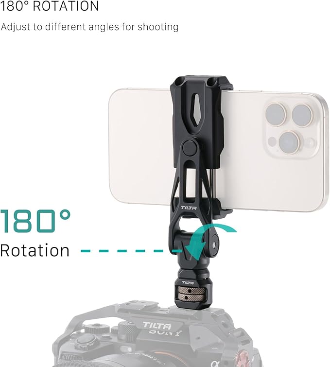 Tilta Rotatable Phone Mount for Tripod & Camera | Universal 1/4"-20 Screw Mount | Adjustable Rotation | Compatible with iPhone, Camera Cages & Accessories – Black