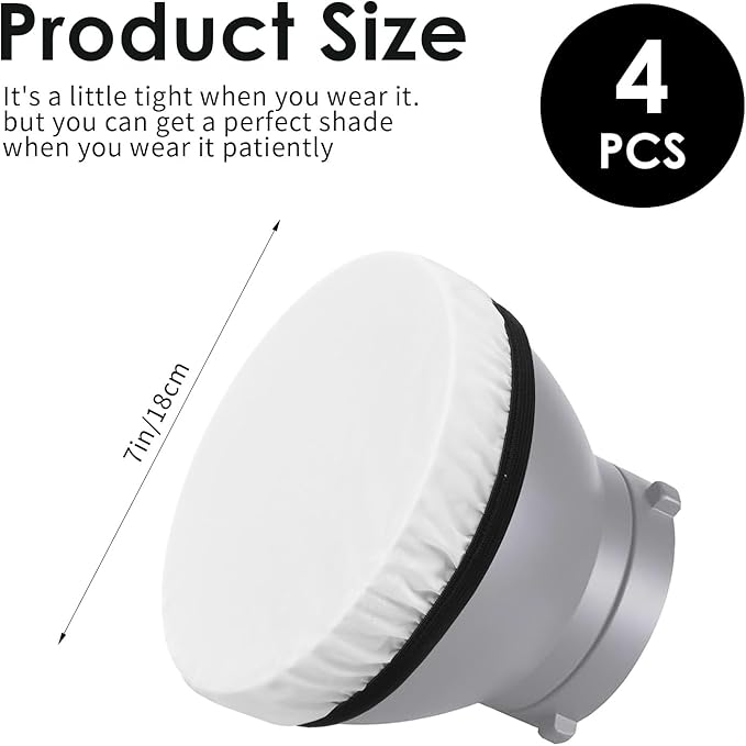 4Pcs Round Light Diffuser Cover - White Nylon & Oxford Fabric for Studio Strobe, Soft Even Lighting