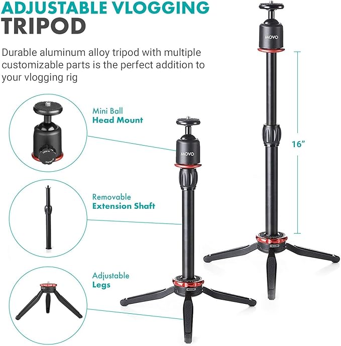 Movo VXR10+ Smartphone Vlogging Kit with Mini Tripod, Phone Grip, and Video Microphone Compatible with iPhone and Android - for YouTube, TIK Tok, Filming, Vlogging