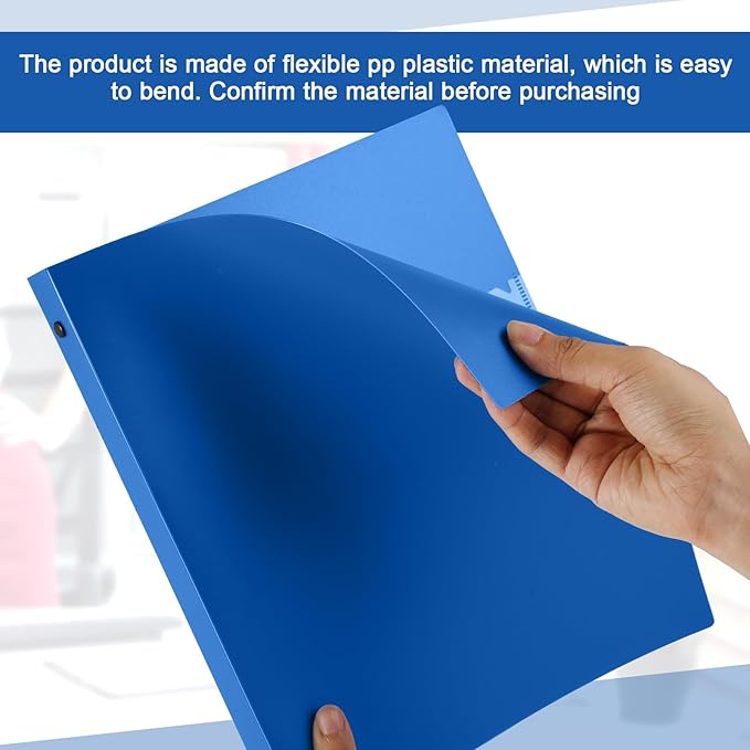 Henoyso 8 Pcs 3 Ring Binder 1/2'' Round Fits Letter Size 8.5'' x 11'' Paper Plastic Flexible Binder Holds 140 Sheets with 1 Pockets Versatile Organizer for Home Office School (Blue)