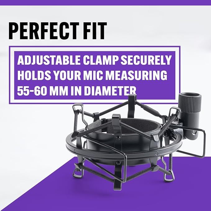 On-Stage MY430 Shock Mount for Studio Mics (55–60 mm) (Elastic Suspension Mount for Large-Diaphragm Condenser Microphones, Adjustable, Vibration Isolation, Steel Adapter, 5/8"-27 Threading, Black)