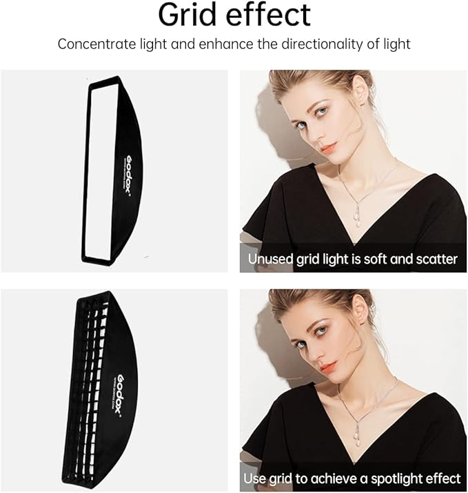 Godox FW22x90CM / 9"x36" Bowens Mount Strip Honeycomb Grid Softbox,Portable Soft Box with Bowens Mount Speedring,Softbox with Grid for Studio Strobe Speedlite Flash Portrait Product Photography