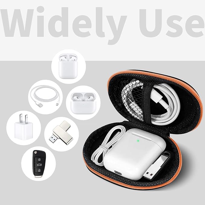 MOLOVA for Earbuds Carrying Case, Small Oval Storage Cases, Tech Pouch, Portable Storage Earbud Pouch Bag for Earbuds, in-Ear Headphones, Earphones, Headsets, Hearing Aids, USB Charging Cable, Orange