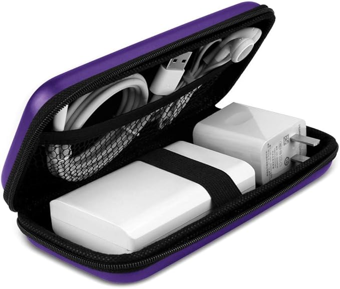 iMangoo Travel Essentials Electronics Organizer Charger Case Portable Dual Zipper Shockproof Pouch Tech Purse Cord Cable Pouches Power Bank Storage Accessories Bag for Women Men,6.5x3.2x1 Purple