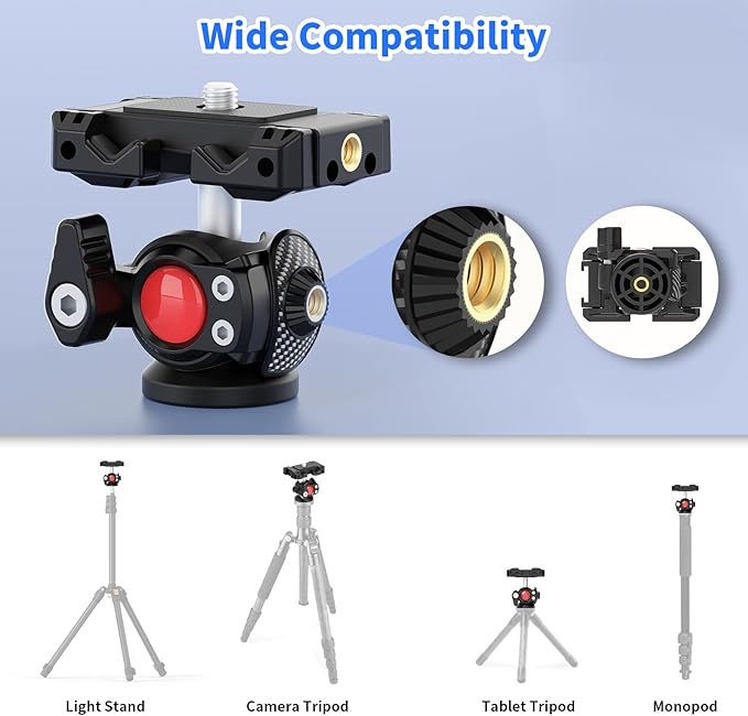 XXZU Phone Tripod Mount With Ball Head,Tripod Head 360°Rotating Camera Ball Mount, Phone Holder Adapter With Cold Shoe, 1/4"Screw Tripod Mount Attachment for DSLR Camera,Phone,Monopod, Max Load 4.4lbs