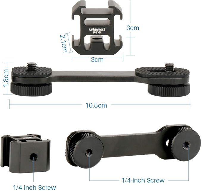 Ulanzi PT-3 Triple Cold Shoe Gimbal Microphone Mount Extenstion Bar + ULANZI Smartphone Video Rig with Handles