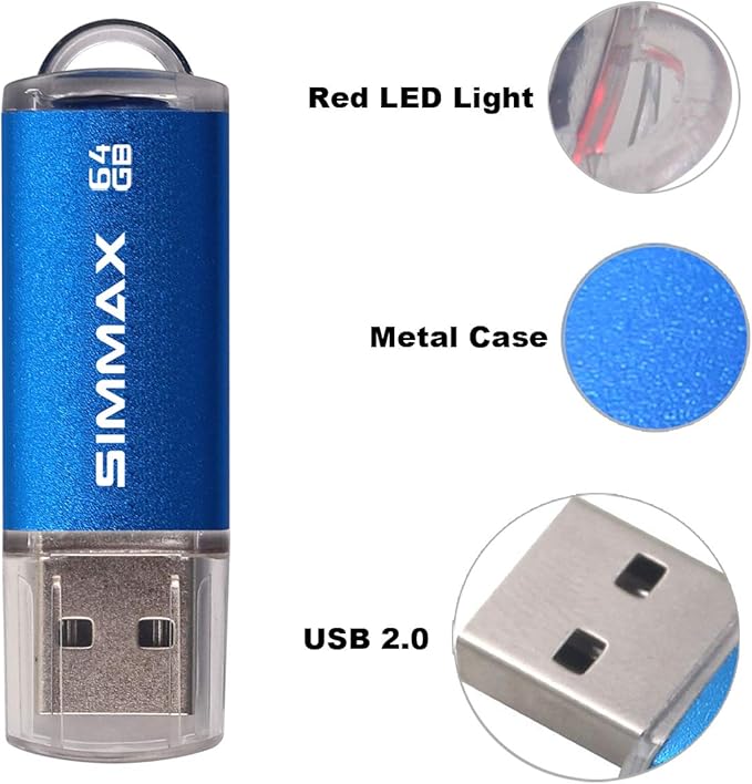 Flash Drive 5 Pack 64GB USB 2.0 Flash Drives Thumb Drive Memory Stick Pen Drive with Led Indicator (Blue Green Black Red Purple)
