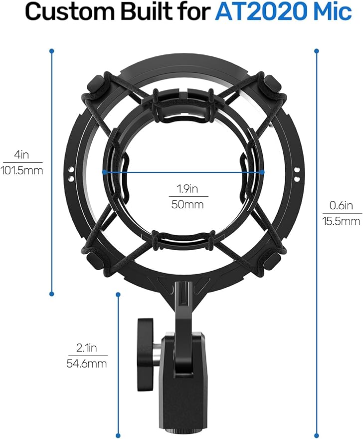 Custom Built Shock Mount with Pop Filter for AT2020 Microphones, Reduces Vibration Noise and Shockmount Improve Recording Quality for Audio Technica AT2020 AT2020USB+ AT2035 AT4040 Condenser Mic