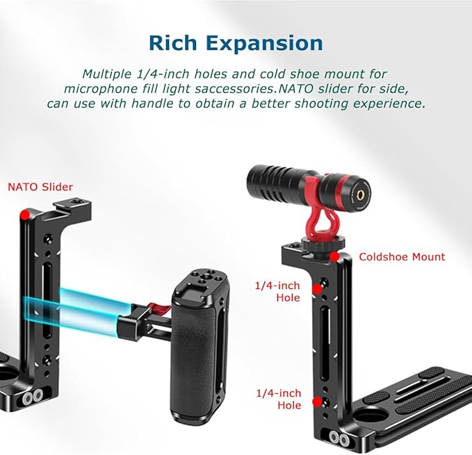 Camera L Bracket with Phone Mount Adapter,L Plate with NATO Handle Rail Phone Rail 38mm Arca Style for Nikon Canon Sony Camera Live/Vlog Accessories