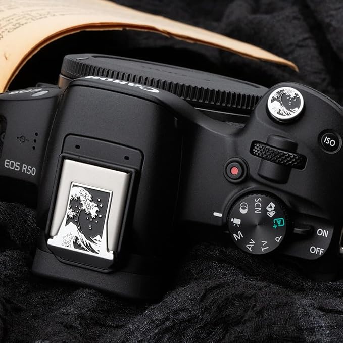 Kanagawa Wave Pattern Camera Hot Shoe Cover Shutter Button for Canon EOS R RP R1 R3 R5C R5II R6II R7 R8 R10 R50 R100 (Aluminum Alloy-Set)