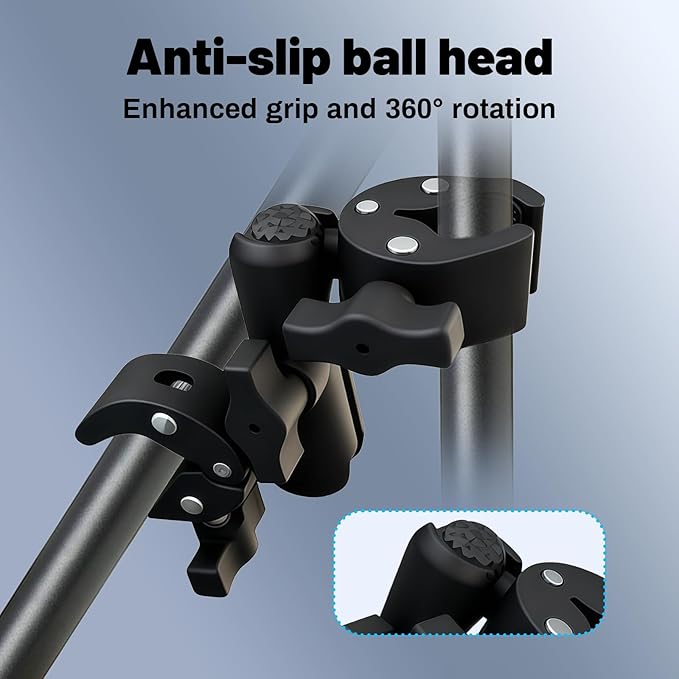 Wokyo 9in Double Clamp Camera Mount, Heavy-Duty Umbrella Clamp with 360° Ballhead Magic Arm Studio Light Stand for Boom Stand Reflector Tripod Cross Bars Motorcycle Bike Desktop Monitor