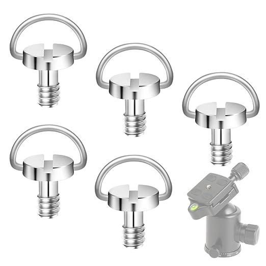 cobee 5 Pcs 1/4" Camera Tripod Screw, Stainless Steel Thread D-Ring Camera Screws, Quick Release Camera Screw for Camera Tripod Monopod QR Plate