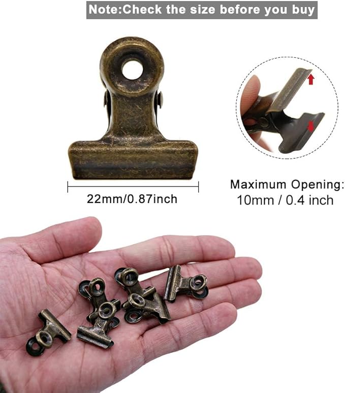 Antique Brass Small Bulldog Clips - Coideal 30 Pack Mini Hinge Clip 0.87 Inch Metal Binder Paper Clips Money Clamps for Tags Bags, Shops, Office and Home Kitchen (Bronze, 22mm)