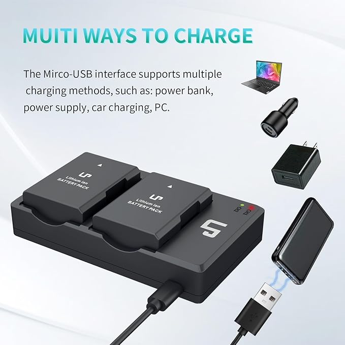 LP EN-EL14 EN EL14a Battery Charger Pack, 2-Pack 1600mAh Battery & Dual Slot Charger, Compatible with Nikon D3100 D3200 D3300 D3400 D3500 D5100 D5200 D5300 D5500 D5600 DF P7000 P7100 P7700 P7800