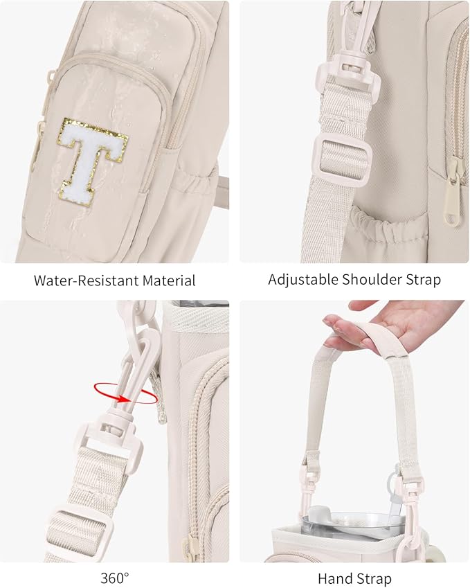 sportsnew Birthday Gifts for Women Personalized Initial Water Bottle Holder with Strap fits most 40oz Tumbler with Handle Water Bottle Carrier Bag with Phone Pocket & Straw Topper Tumbler Accessories