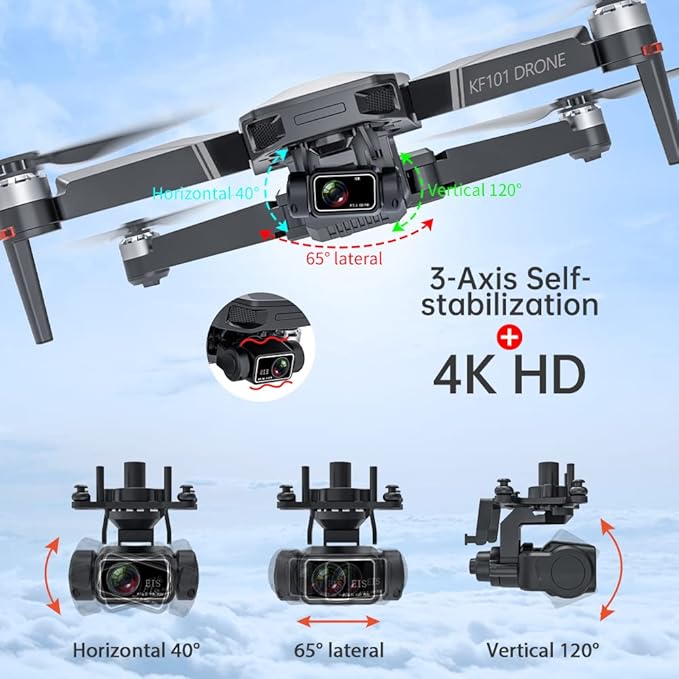 X-Verse KF101MAXS Drones with Camera for Adults 4K EIS, 5KM RC Distance, 3-Axis Gimbal, Professional Drone with Brushless Motor, Digital GPS Transmission Quadcopter (2 Batteries for 60min Max Flight Time)