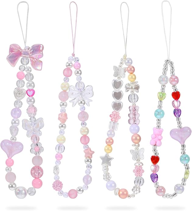 Pink Beaded Phone Wrist Straps, Y2K Phone Case Charms Camera Charm Strap, Lanyard Keychain Wristlet Aesthetic Cellphone Charm