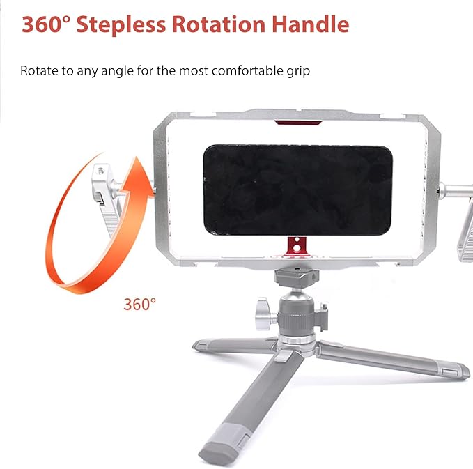 Mobile Phone Cage, Aluminum Alloy Smartphone Video Rig with 4 Cold Shoe Mounts and 28 1/4 Thread Holes, for Vlog Live Streaming and Professional Video Creation