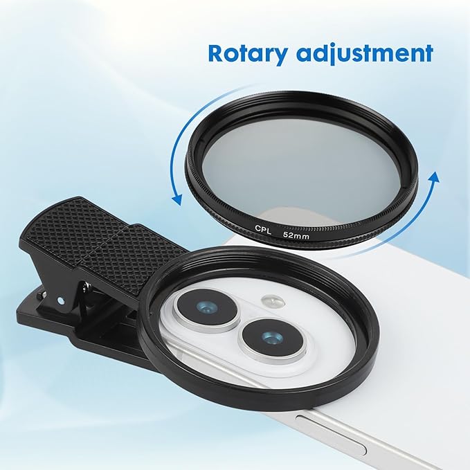 52mm CPL Phone Camera Filter,Clip-on CPL Polarizer Phone Camera Lens Filter for iPhone Samsung/Android Smartphones