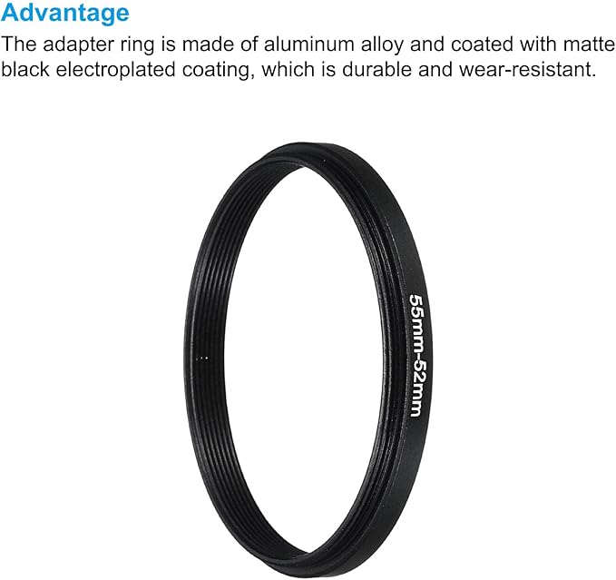 PATIKIL 55mm-52mm Metal Step Down Ring with Cleaning Cloth, 2 Pack Camera Lens Filter Adapter Ring Aluminum Filter Adapter Ring for Camera Lenses Hood, Black