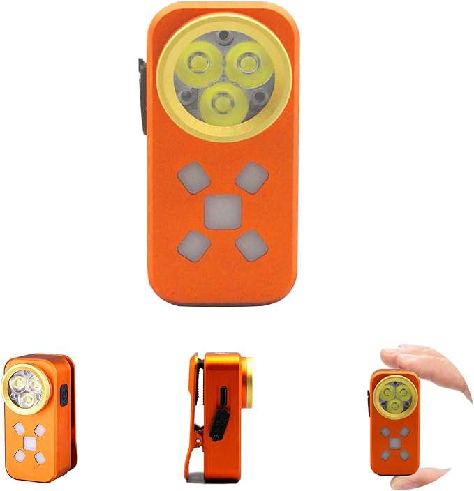 Rechargeable EDC Flashlight, Mini LED Flashights, 500 Lumens Portable Clip EDC Light, Pocket Flashlights, Magnetic Small Keychain Flashlight for Signaling, Camping, Emergency (Orange)