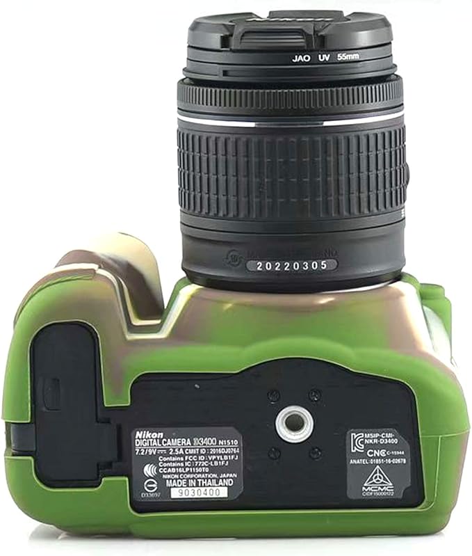 Professional Secure Silicone Camera Cases Bag Housing Rubber Body Skin for Nikon D3400 Digital SLR Camera (Green)