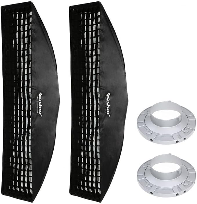 Godox 14"x63" / 35x160cm Strip Beehive Honeycomb Grid Softbox with Bowens Mount Speedring for Studio Flash Strobe Lighting [2-Pack]