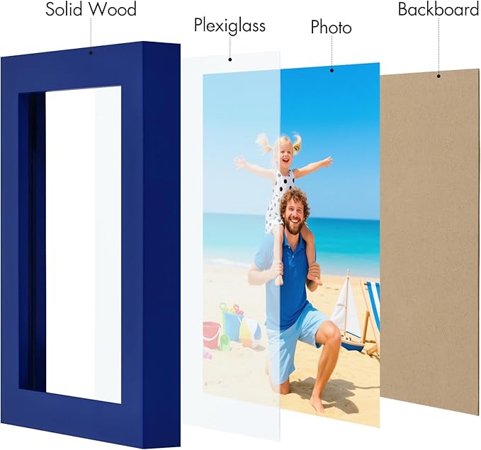 Vittanly 4x6 Picture Frame, Made of Solid Wood and Shatterproof Plexiglass, Wooden Photo Frame for Wall Mounting or Tabletop Display, Picture Frame for Home Decor with Stand, Royal Blue, 1 Pack