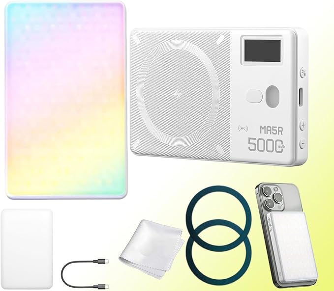 Godox MA5R Full-Color LED Light, Magnetic Selfie Light, CRI95 TLCI97, CCT 1800K–10000K, 14 FX Modes, HSI & GM Adjustment, NFC/Bluetooth Control, 0–100% Dimming, for YouTube/TikTok