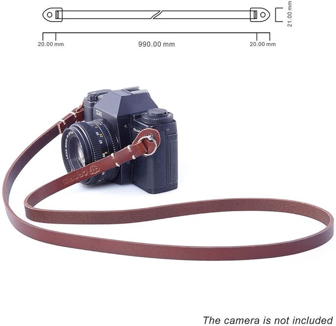 Genuine Leather Camera Neck Shoulder Strap Compatible with Fujifilm Sony Olympus Panasonic Lecia Canon Nikon Mirrorless Compact Cameras (Brown, Retro Style, Slim Belt)