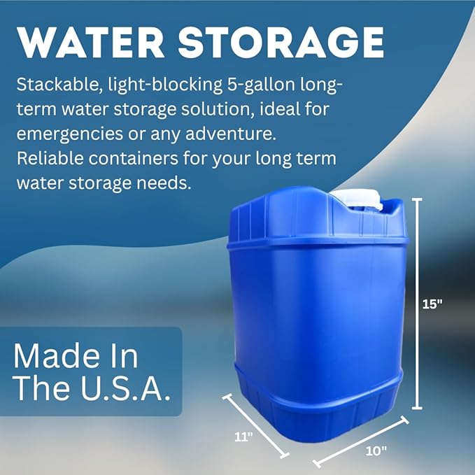 5-Gallon Stackable Water Storage Containers, Water Treatment,5 Gallons Each w/Lids + Spigot, Easy Fill, Survial Supply Emergency Water Storage for Disaster Preparedness, 40 Gallon (8 Tanks)