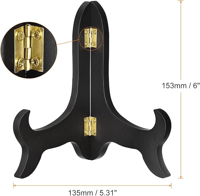 uxcell 6" Easel Plate Holder, Wooden Folding Display Stand Black for Decorative Picture Frame