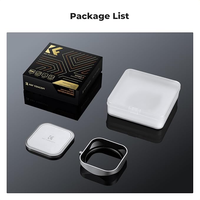 K&F CONCEPT Silver Square Metal Lens Hood Lens Cap Kit Compatible with Fujifilm X100/X100F/X100S/X100T/X100V/X100VI Camera Accessories