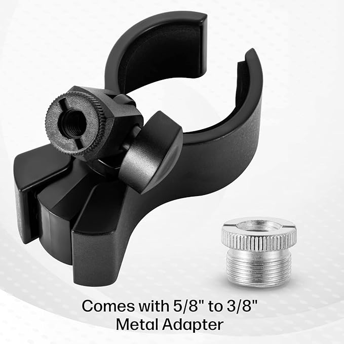 BILIONE 2pcs Versatile Microphone Clip, Adjustable Mic Holder for Microphones with Outer Diameter Range 1.26" from 2.3", with 5/8" Male to 3/8" Female Screw Adapter(Black)