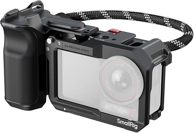 SmallRig Handle Grip Kit for DJI Osmo Action 5 Pro / 4/3 with Cage, Street Photography Grip for DJI, Quick Release, Shutter Button, Cold Shoe, Wrist Strap, 1/4 Threaded Hole for Tripod Selfie Stick