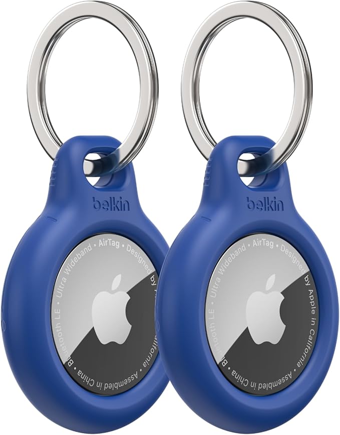 Belkin Apple AirTag Secure Holder with Key Ring, Durable Scratch Resistant Case With Open Face & Raised Edges, 2 count (Pack of 1)