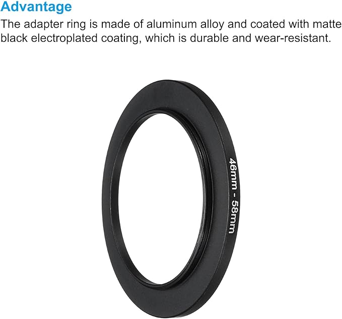 PATIKIL 46mm-58mm Metal Step Up Ring with Cleaning Cloth, 2 Pack Camera Lens Filter Adapter Ring Aluminum Filter Adapter Ring for Camera Lenses Hood, Black