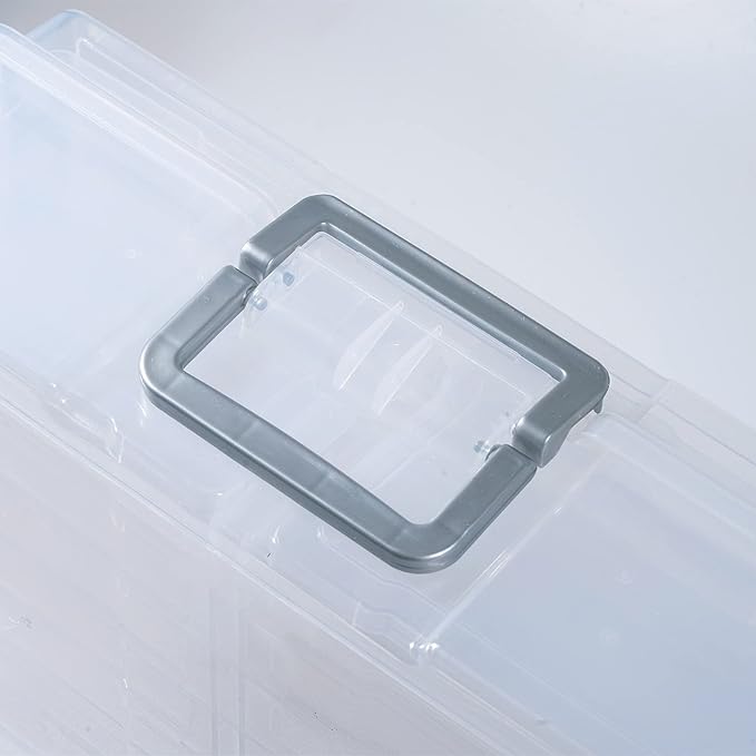 novelinks Transparent 4" x 6" Photo Organizers and Photo Storage Box with Handle, 16 Inner Photo Cases, Portable Picture Organizers & Photo Storage Containers (Clear-Silver Handle)