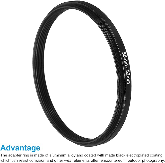 PATIKIL 55mm-52mm Metal Step Down Ring, Camera Lens Filter Adapter Ring Aluminum Filter Adapter Ring for Camera Lenses Hood, Black