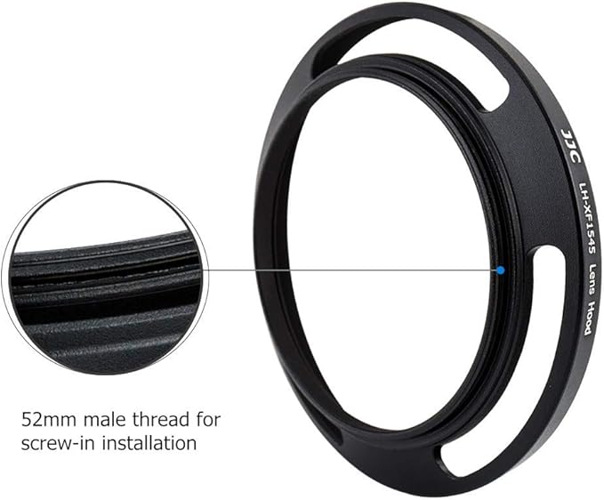 52mm Screw in Lens Hood Shade Cover for Fujifilm Fuji Fujinon XC 15-45mm F3.5-5.6 OIS PZ Lens on Camera X-T30 II X-T20 X-T10 X-T200 X-T100 X-A7 X-A5 X-A10 X-E3 X-E2 X-S10 X-T4 X-T3 X-T2 Xpro3 Xpro2