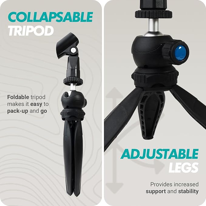 Movo WireL Mini DI-Duo Wireless Microphone for iPhone Podcast Equipment Bundle with WMX-HM Handle/Desktop Mic Stand - Wireless iPhone Mics for Podcasting, Interviews, and Content Creation